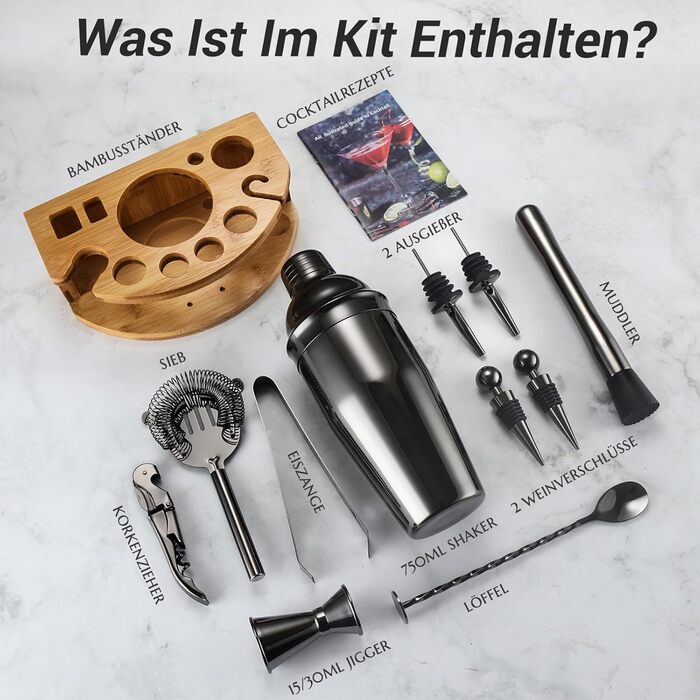 Набір для коктейлів 12 предметів чорний Lebarstor