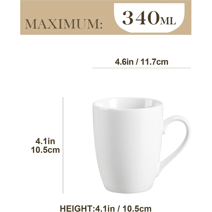 Серія Elisa, 12-предметний кавовий набір з кремового порцеляни, кавові чашки та блюдця на 6 осіб для кави, чаю, десертів (білий, чашки (6 шт.))