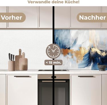 Кухонний фартух 60x80 см Самоклеючий настінний захисний екран для кухні Кухонний фартух Кухонні фасади Кухонні фартухи Кухонна стіна Вода - Пейзаж - (Золото - Синій, 60 x 80 см)