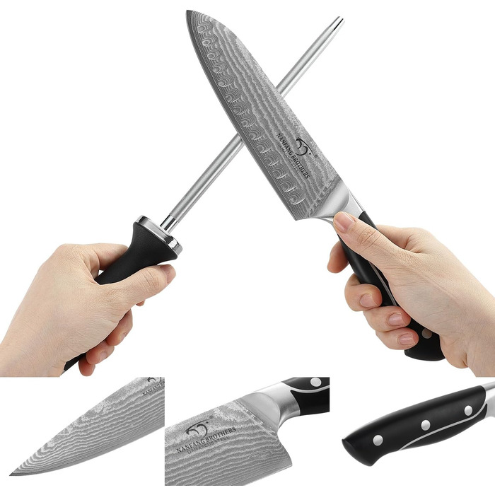 Набір кухонних ножів Damast 9er з блоком для ножів з бука, професійні кухарські ножі, набір кухонних ножів VG10 з гострими лезами