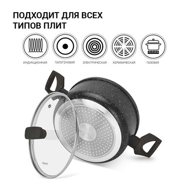 Каструля Fissman CARRIE 20x9, 8 см/2, 87л. зі скляною кришкою алюміній з антипригарним покриттям (14482)