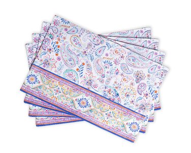 Бавовняні килимки, набір з 4 шт. , декоративні килимки, пасхальні килимки, що миються, для свят, вечерь, весни, літа (33 см x 48 см) (056 - Індійський квітковий візерунок), 39Hermine, 100