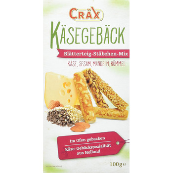 Печенье с сыром - палочки с кунжутом, миндалем и тмином, 10 упаковок по 100 г. Cräx