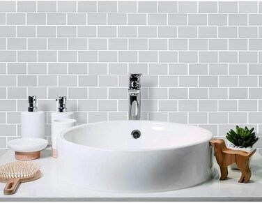 Штук 3D наклейки на плитку для ванної кімнати кухні, клейка вінілова плитка, самоклеюча плівка для плитки, стінові панелі, ПВХ, плитка Metro, самоклеючий декор плитки 30x30, декор настінної плитки (1, світло-зелений)