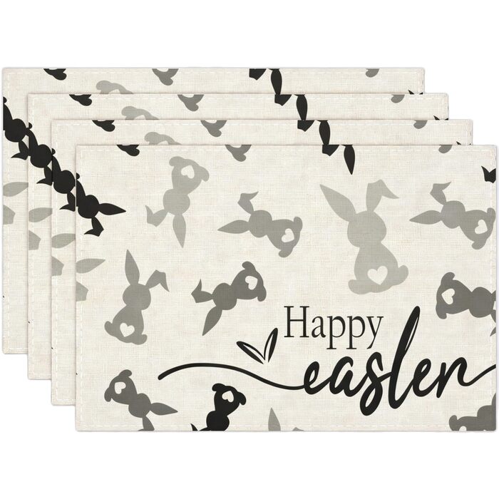 Великодні серветки &quotЩасливого Великодня&quot з коричневим кроликом, набір з 4 шт. , 32x45 см, весняний різдвяний килимок, серветки, що миються, прикраса для кухні-вечірки (сірий, 32 x 45 см)
