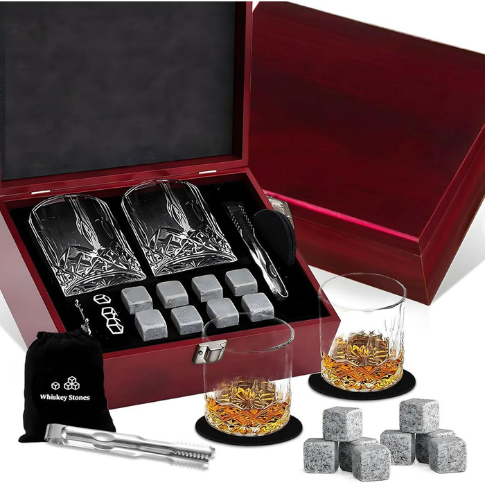 Подарунковий набір для віскі з камінням для охолодження та важкими склянками mkarip