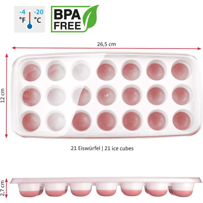 Льодогенератор Westmark Ice Cube Maker Cube форма для льоду з кришкою, для приготування 6 великих кубиків льоду, прозорий/червоний/білий пластик, без BPA, великий (круглий, маленький)
