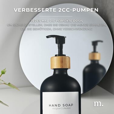 Диспенсер для мила 500 мл, набір 2 предмети на бамбуковій підставці, чорне скло MaisoNovo