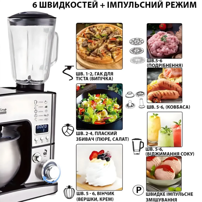 Кухонный комбайн 3-в-1, 7 л 4500 Вт Top Kitchen