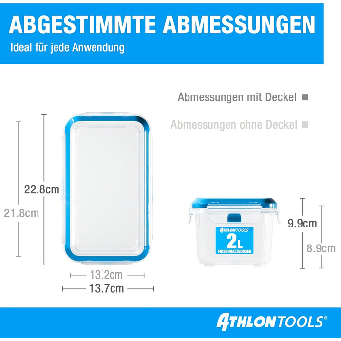 Набір контейнерів для зберігання продуктів ATHLON TOOLS, 4 шт., об&39ємом 3 л, якості для кейтерингу - 100 герметичні та герметичні від -40 до 100 градусів - для всіх продуктів - без BPA - Контейнери для зберігання в холодильнику (2 л Комплект з 4 шт.)