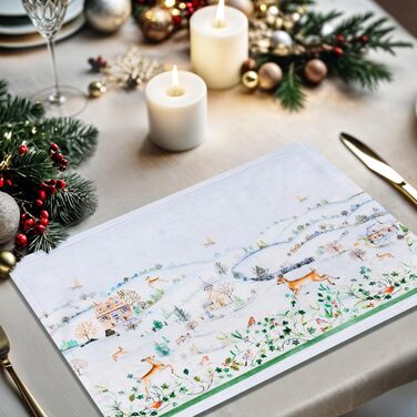 Бавовняні килимки для серветок, набір з 4 шт. , декоративні килимки для серветок, пасхальні килимки, що миються, для свят, вечерь, весни, літа (33 см x 48 см) (28 - Snowy World), 39Hermine 100