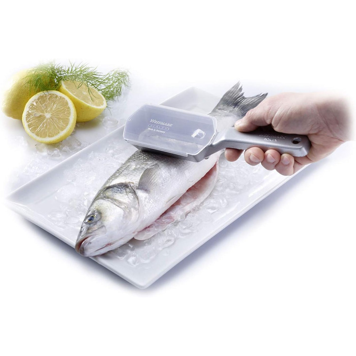 Очиститель для рыбы Westmark с поддоном для сбора весов, алюминий, специальное покрытие, безопасное для пищевых продуктов, нержавеющая сталь, 21 x 5,9 x 5,3 см, Scalex, серебристый, 65002260