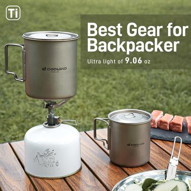 Набор туристических титановых чашек с крышкой и ложкой-вилкой Odoland