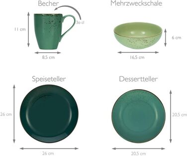 Серія Nature Collection Scandinavia, набір посуду з 16 предметів, комбінований сервіз з керамограніту (16 шт. , Green Life), 19984