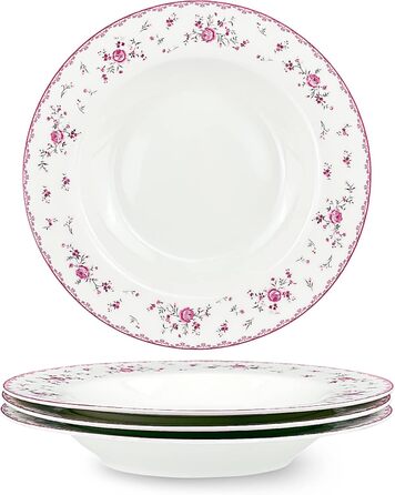 Набір обідніх тарілок fanquare з 4 плоских тарілок з білого порцеляни Ø 275 мм, Royal Vintage, рожеві квіти, для кейтерингу та домашнього використання, обідня тарілка 10,8 дюйма (миска для супу 8,6 дюйма)
