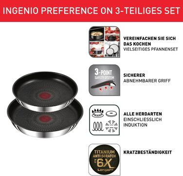 Набір посуду для індукційного приготування Tefal Ingenio Preference On з 15 предметів, зі знімною ручкою, що штабелюється, економить місце, з антипригарним покриттям, простий у використанні та чищенні, L97495 Набір посуду для каструль та сковорідок (набір