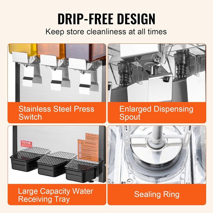 Профессиональный диспенсер для напитков с резервуарами 3 x 10 л 440 Вт VEVOR