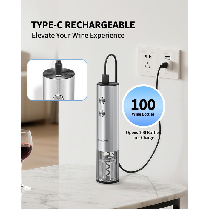 Електричний акумуляторний відкривач для вина з ножем для фольги CIRCLE JOY