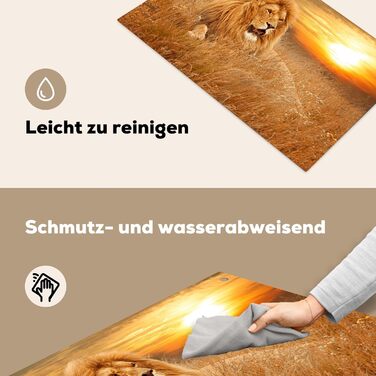 Фартух для плити, кухонний фартух, вініл, 78x52 см, декор для кухні, облицювання стіни, кришка для плити - сіро-чорна (Лев - Захід сонця, 52,7Д x 91,6Ш см)