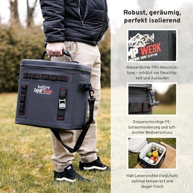 Сумка-холодильник CAMPWERK 25 л водонепроникна, ізольована та міцна ідеально підходить для кемпінгу, активного відпочинку на свіжому повітрі та пікніків