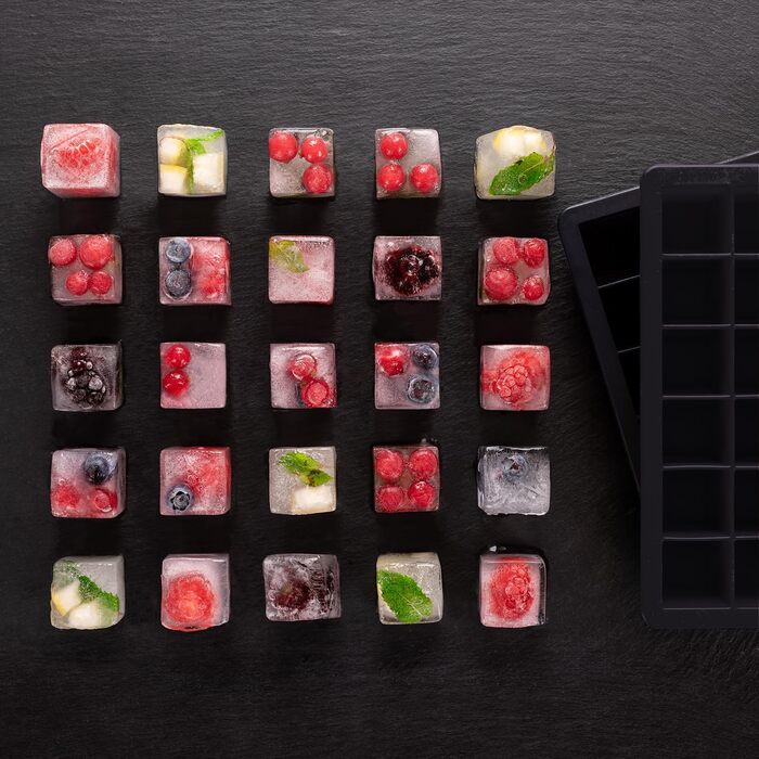 Силіконові формочки для льоду Blumtal 2x24 - Формочка для льоду - Силіконова форма для льоду розміром 2,6 см - 2 формочки для льоду розміром M - Льодогенератор без BPA 2 шт. - Кубики M (Кубики XL, чорно-синій - чорно-синій)