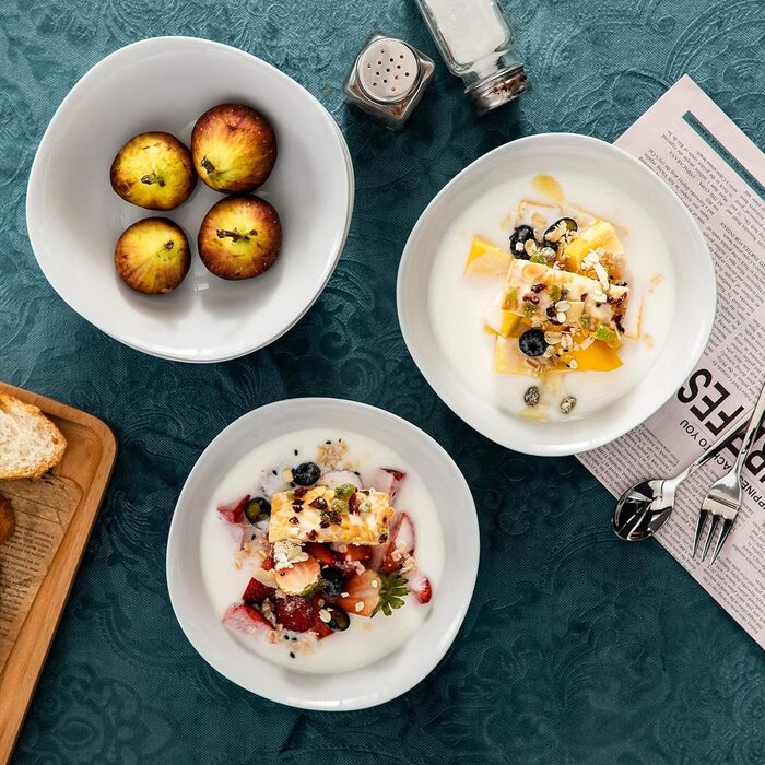 Серія Elisa, 12-предметний кавовий набір з кремового порцеляни, кавові чашки та блюдця на 6 осіб для кави, чаю, десертів (білий, миска для пластівців (12 шт.))