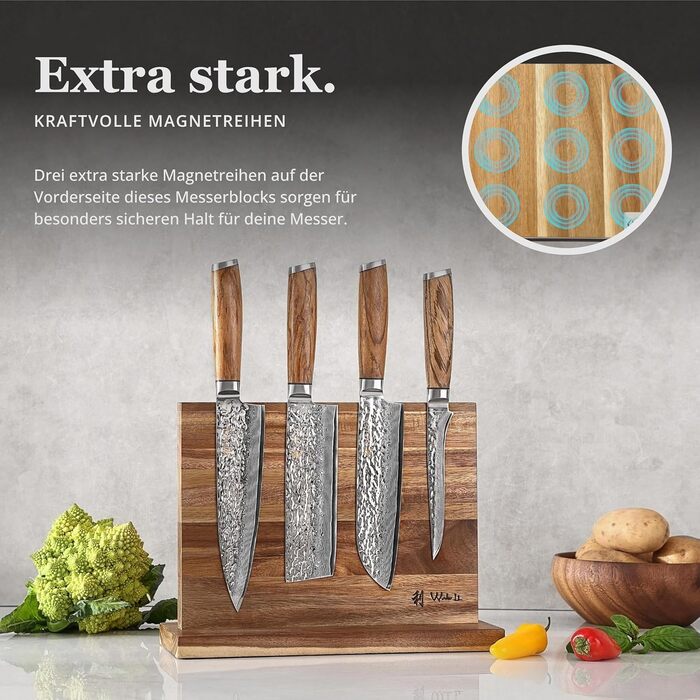 Набір кухонних ножів Wakoli Sycamore Damascus, 6 предметів ядро з VG10 (67 шарів), твердість 602 HRC, ручки з клена, хлібний ніж із серрейторною заточкою, магнітний тримач для ножів, професійні ножі для точного нарізання (каштановий колір)