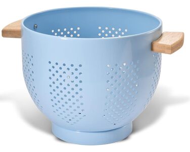 Металеве сито для пасти з дерев&39яною ручкою та стабільною основою, велике кухонне сито 22 см для пасти, овочів та фруктів, міцне кухонне сито (синє)