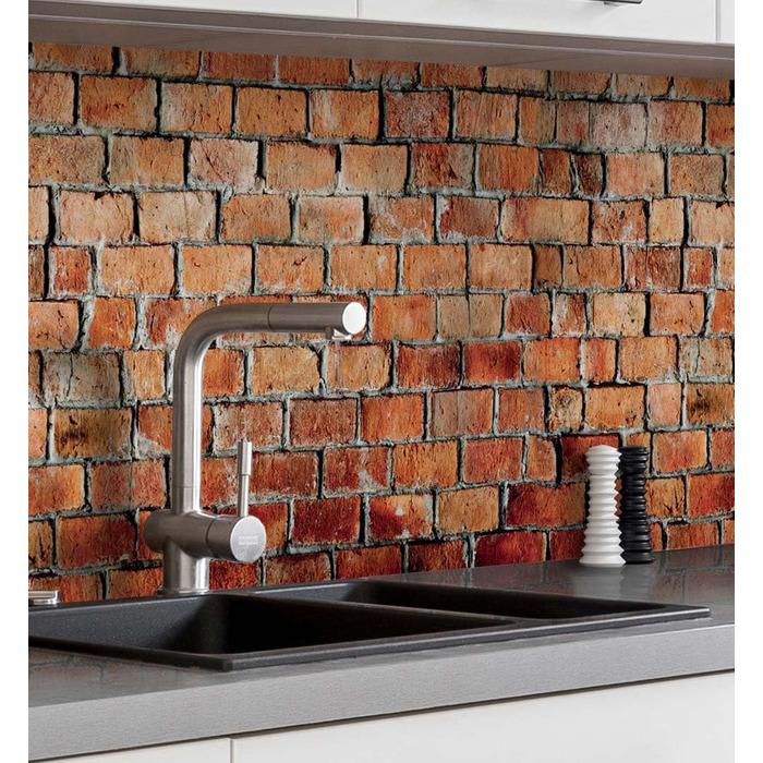Самоклеючий кухонний фартух - матовий, преміальна бризкозахисна плівка 0,4 мм як доступна альтернатива склу, легке встановлення та очищення - висота 60 см - Дизайн Світло-сірий мармур 180 x 60 см (Червона цегла, Ш 180 см x В 60 см, 0,2 мм)