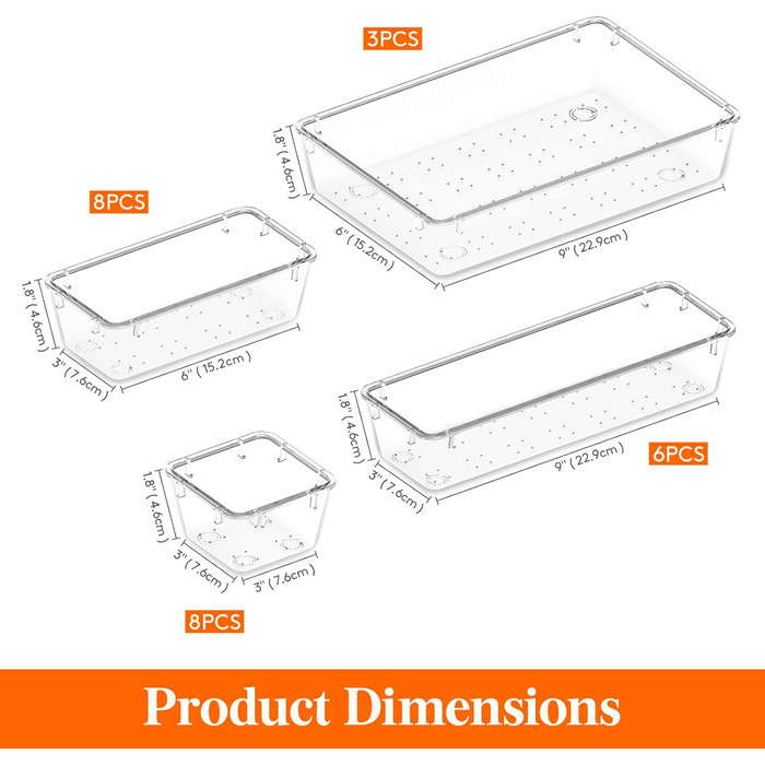 Органайзер для шухляд Lifewit 25 предметів з 4 розмірами, система органайзерів туалетного столика, прозорий пластиковий ящик для макіяжу/ванної кімнати/ящиків, підноси для столу для кухонь, ювелірних виробів, спальні, офісу