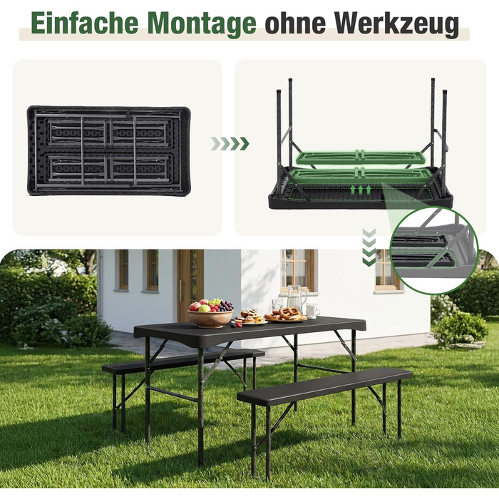 Складний пластиковий набір зі столу та 2 лавки Sekey