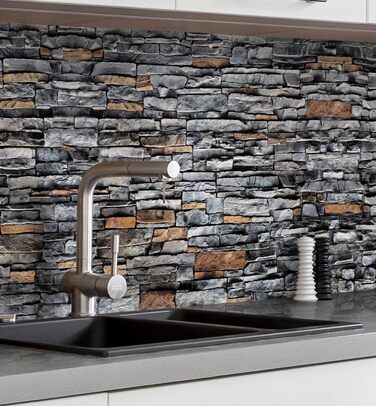 Самоклеючий кухонний фартух - матовий, преміальна бризкозахисна плівка 0,4 мм як доступна альтернатива склу, легке встановлення та очищення - висота 60 см - Дизайн Світло-сірий мармур 180 x 60 см (Сірий камінь, Ш 80 см x В 60 см, преміум армований 0,4 мм)