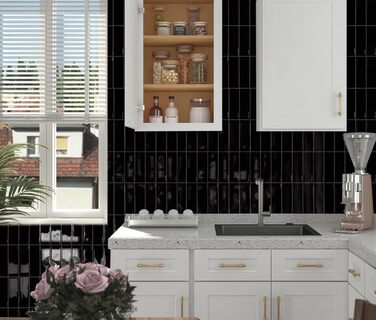 Наклейки на плитку DEWOO, клейка плитка, плитка Metro, самоклеюча настінна плитка, плівка для плитки для кухні та ванної кімнати, прямокутна, - шт. (30,5 x 30,5 см) (10, чорний)