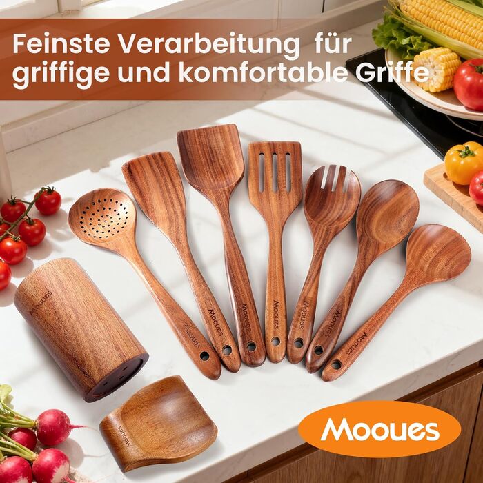 Набір кухонного приладдя з натурального тикового дерева 9 предметів Mooues