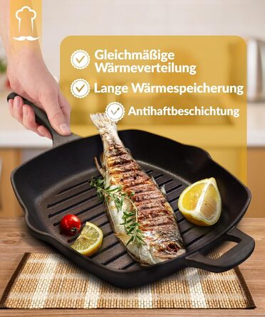 Чавунна форма для хліба Chefarone з кришкою - форма для хліба та тістечок - прямокутна форма для випікання та запікання - чавунна каструля для випікання хліба - 28 x 12 см (гриль)