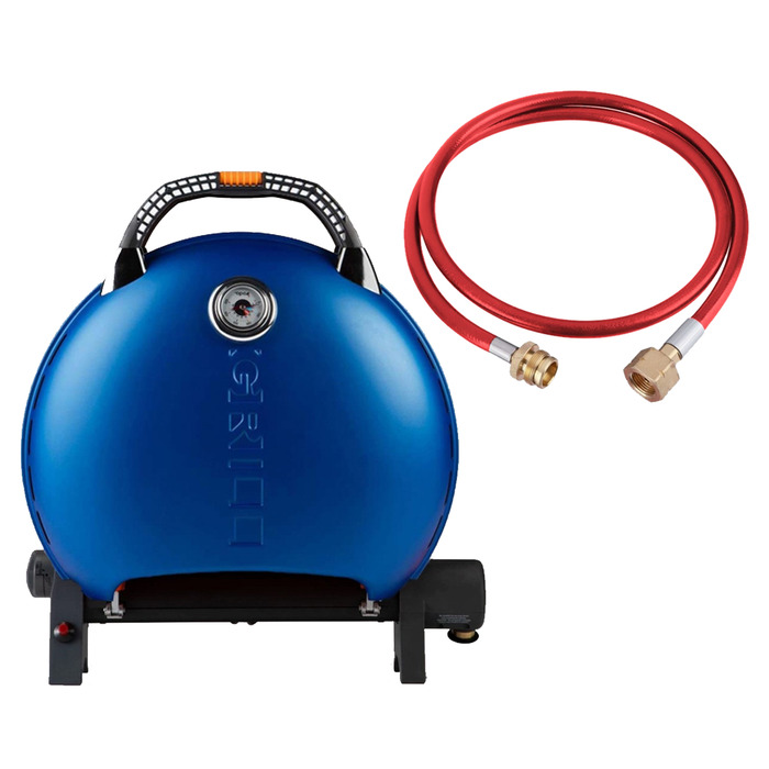 КОМПЛЕКТ Портативный переносной газовый гриль O-GRILL 600T, синий+шланг в подарок! Код: 011678