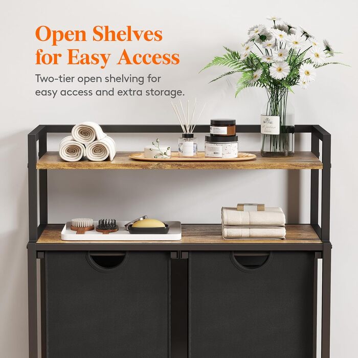 Кошик для білизни Lifewit, відро для білизни, 95 л, легко знімається, кошик для білизни з великою полицею зверху, 2 знімні кишені, ручки, кошик для білизни 2 відділення, пральня, спальня, ванна кімната, гуртожиток, чорний