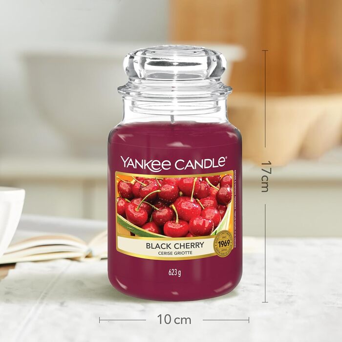 Ароматична свічка Yankee Candle у скляній банці (велика), свічка з тривалим часом горіння до 150 годин, ідеальні подарунки для жінок (ЧОРНА ВИШНЯ)