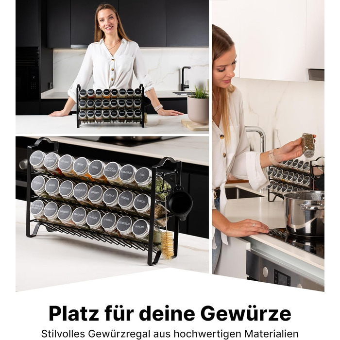 Підставка для спецій трирівнева з 24 баночками, чорна Deco haus
