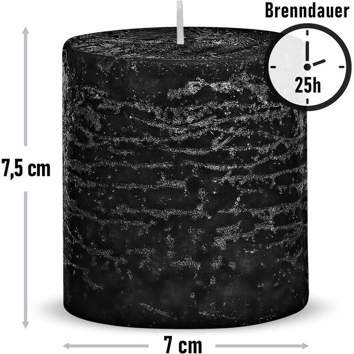 Набір із 4 свічок-стійок Brandsseller 7 x 10 см Однотонні та виготовлені з парафіну Сільські свічки з тривалим часом горіння Декоративні свічки для прикраси столу, Різдва та вечірок (7 x 7,5 см Набір із 4 шт. , чорні)