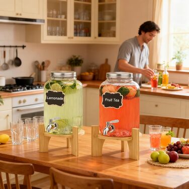 Скляний диспенсер для напоїв 4 л з краном та підставкою Hisredsun