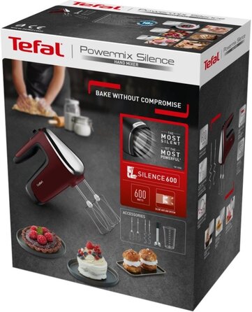 Tefal Міксер ручний Powermix Silence 600Вт, насадки-4, турборежим, бордовий