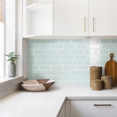 Наклейки для плитки, що самоклеяться - упаковка з 5 аркушів 29,36 см x 21,29 см - 3D самоклеючі ПВХ наклейки для плитки та фартуха для кухні, ванної кімнати та стін, кольорова та водонепроникна плитка (сіро-зелений колір)