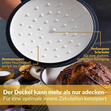 Чавунна каструля Chefarone 24 см, Емальована каструля з кришкою для випікання хліба, тушкування та запікання Хлібна каструля, сумісна з індукцією (вершки, 4,7 л)