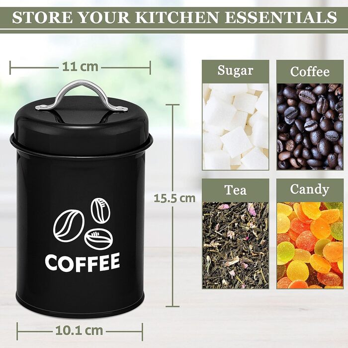 Набор чаш для чая/кофе/сахара Herogo, 3 шт., черные банки для хранения с крышками, винтажный ретро-стиль, набор кухонных контейнеров для сухого корма, муки, семян, орехов, здоровый и легко моющийся черный 3