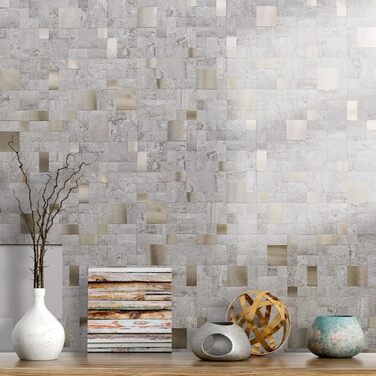 Мідний плитковий фартух DICOFUN, що знімається та клеїться, нержавіюча сталь, для кухні, металевий, фартух для плити, 0 листів (10, бежевий камінь та метал, золото)