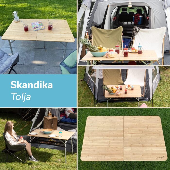 Бамбуковый кемпинговый стол с сетчатой ​​полкой 120 x 70 см Skandika