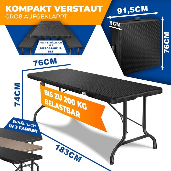 Складной стол для кемпинга 183 х 76 х 74 см KESSER