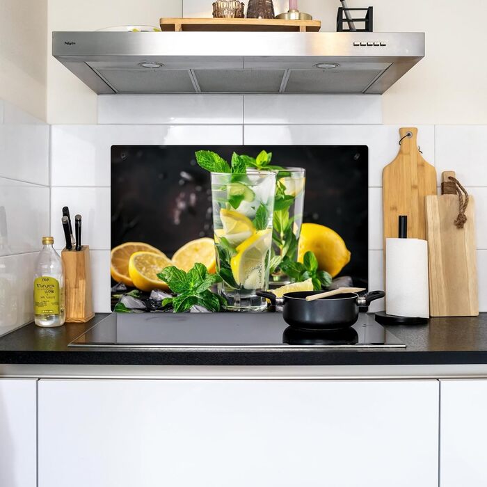 Фартух для плити, кухонний фартух, вініл, 78x52 см, декор для кухні, облицювання стіни, кришка для плити - сіро-чорна (вода-скло, 52Д x 80Ш см)