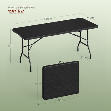 Складаний стіл для кемпінгу 180 х 74 х 74 см чорний WOLTU